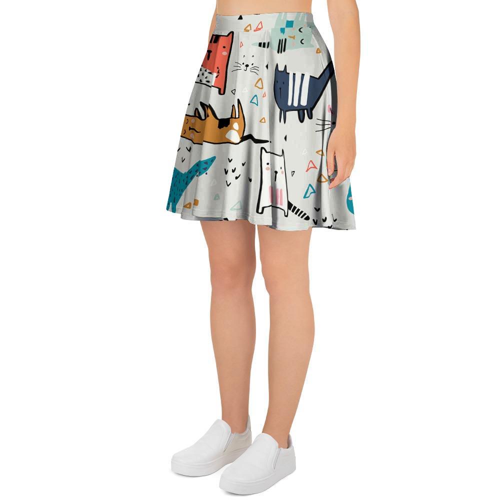Cute Cartoon Doodle Cat Print Women's Skirt-grizzshop