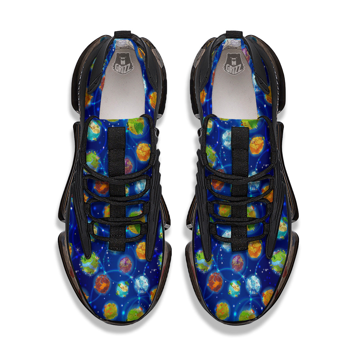 Cute Cartoon Planets Print Pattern Black Gym Shoes-grizzshop