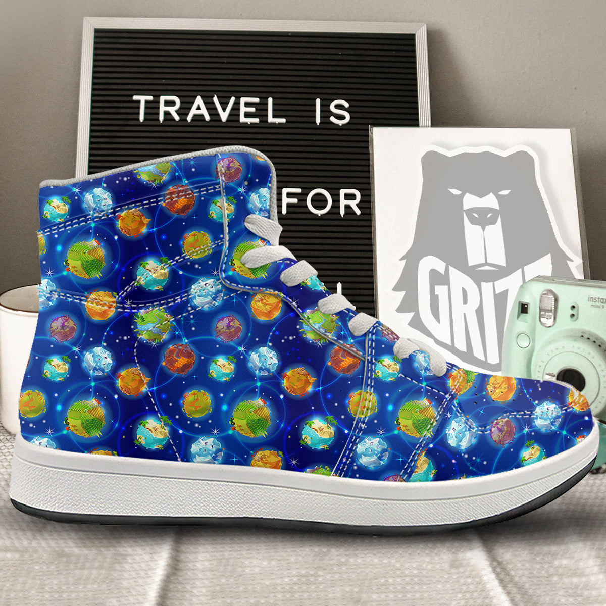Cute Cartoon Planets Print Pattern High Top Sneakers-grizzshop