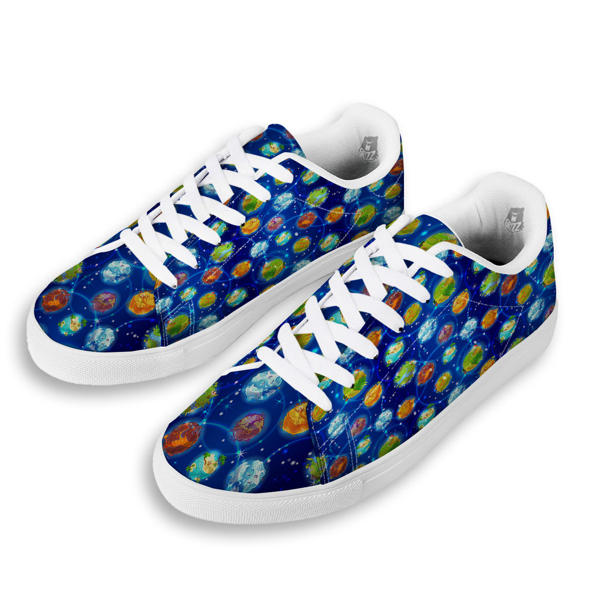 Cute Cartoon Planets Print Pattern White Low Top Sneakers-grizzshop