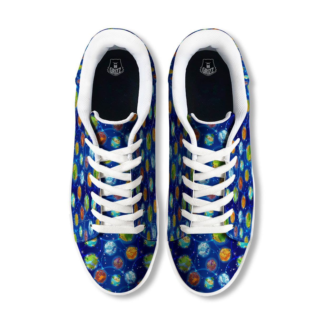 Cute Cartoon Planets Print Pattern White Low Top Sneakers-grizzshop