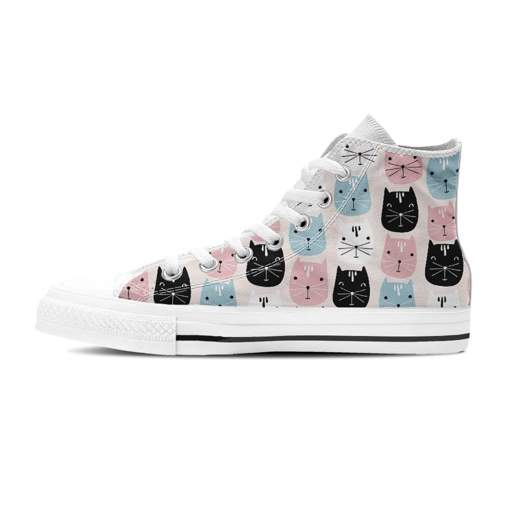 Cute Cat Face Print Women's High Top Shoes-grizzshop