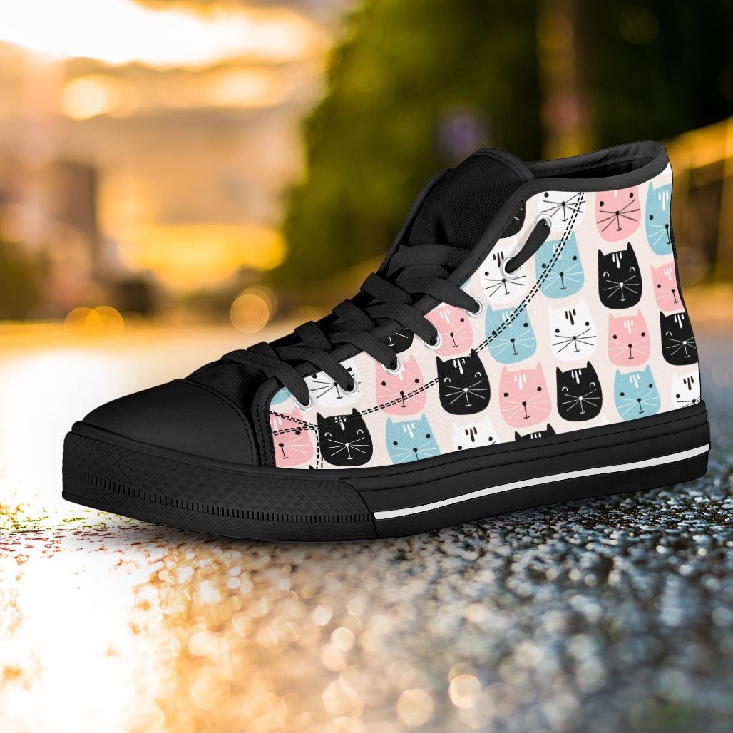 Cute Cat Face Print Women's High Top Shoes-grizzshop