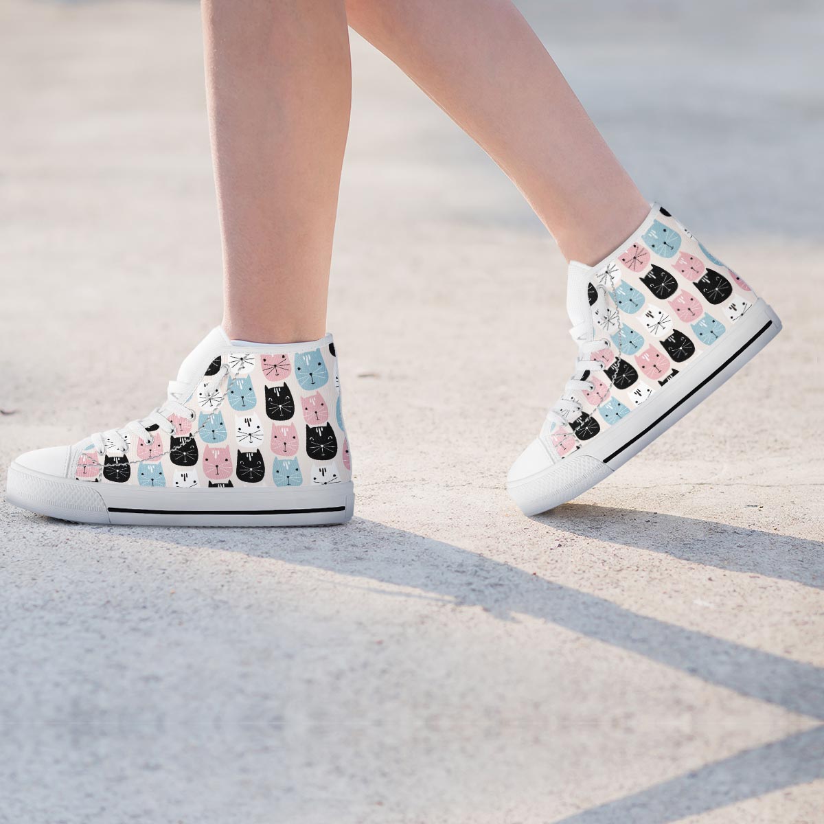 Cute Cat Face Print Women's High Top Shoes-grizzshop