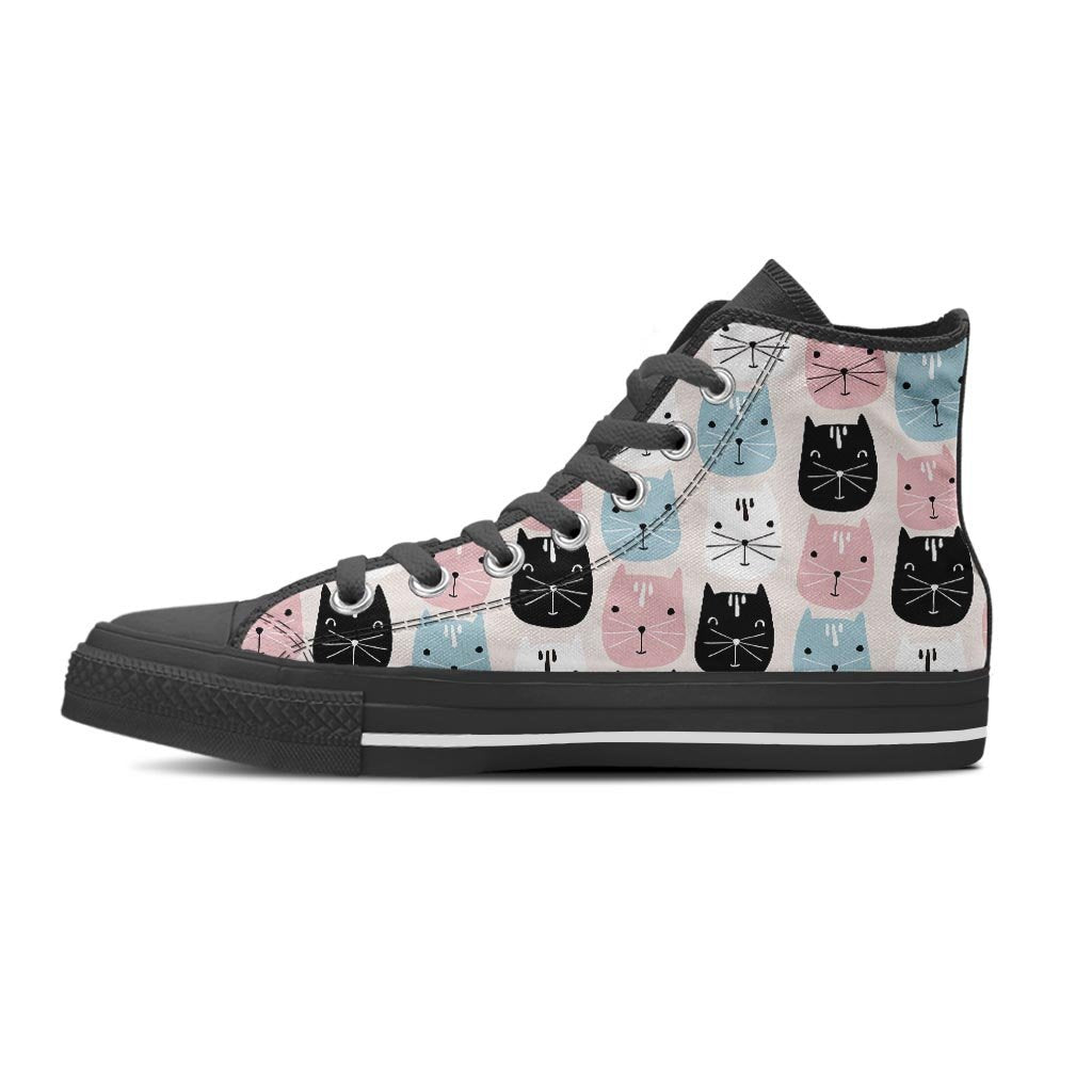 Cute Cat Face Print Women's High Top Shoes-grizzshop