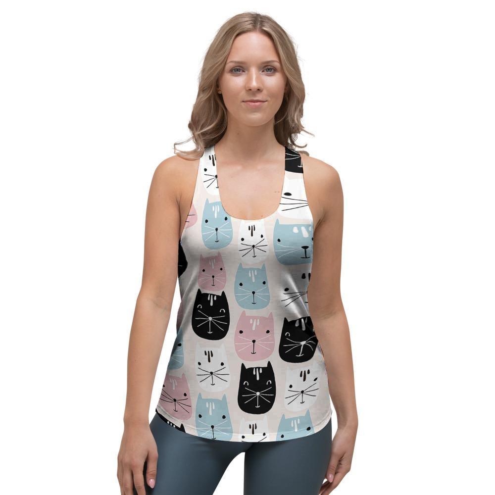 Cute Cat Face Print Women's Racerback Tank Top-grizzshop