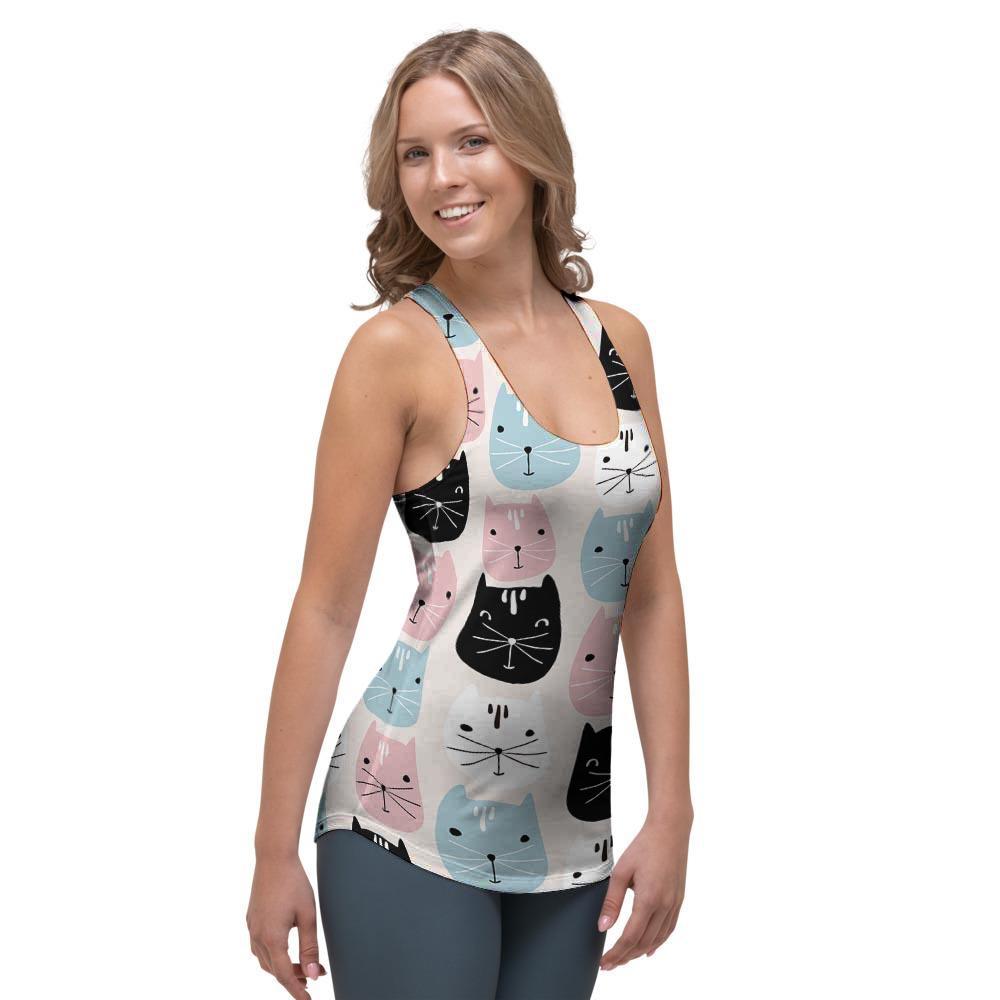 Cute Cat Face Print Women's Racerback Tank Top-grizzshop
