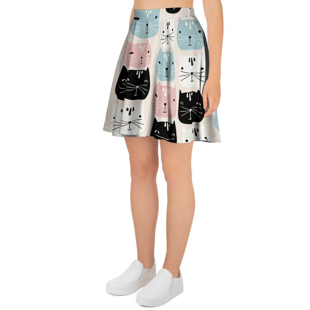 Cute Cat Face Print Women's Skirt-grizzshop