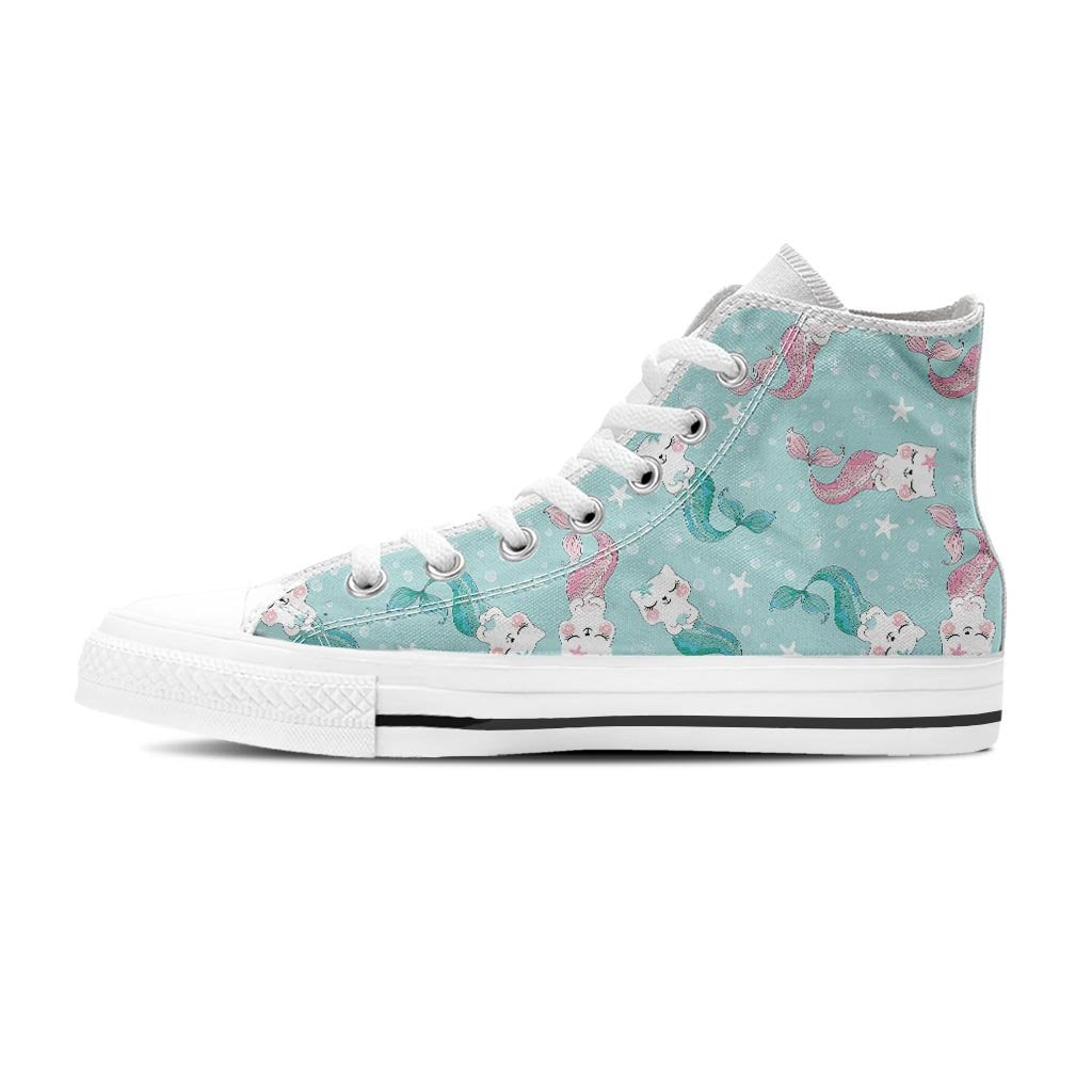 Cute Cat Mermaid Print Women's High Top Shoes-grizzshop