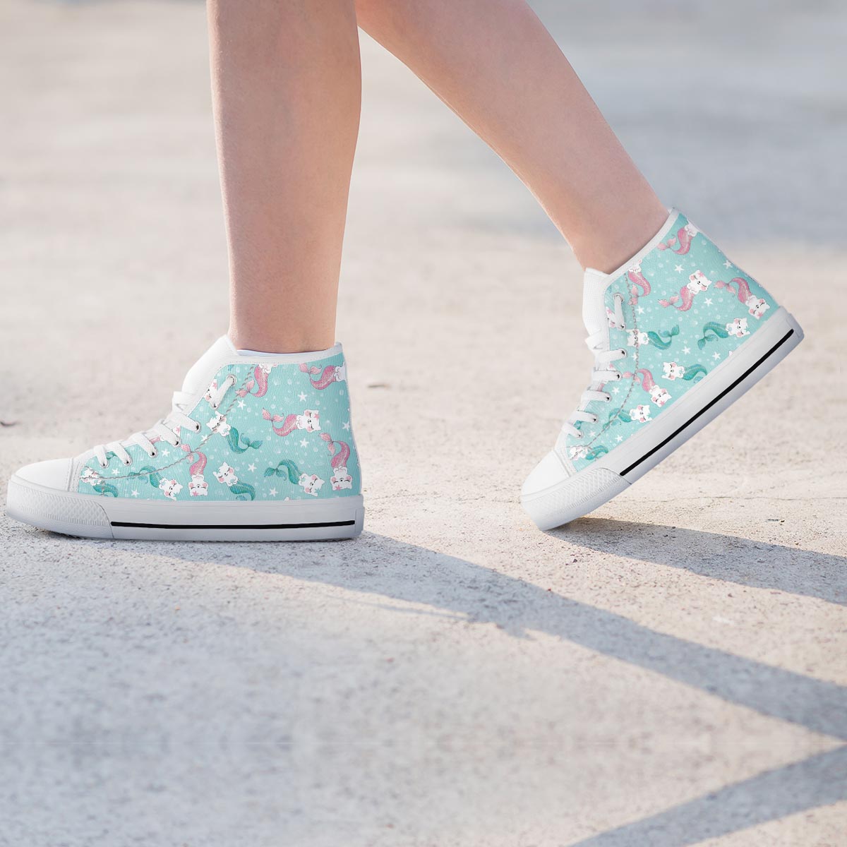 Cute Cat Mermaid Print Women's High Top Shoes-grizzshop