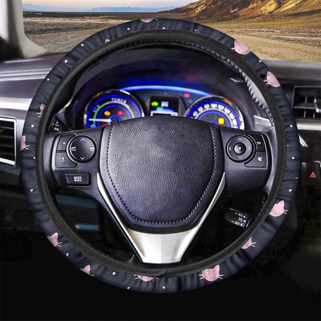 Cute Cat Polka Dot Print Steering Wheel Cover-grizzshop
