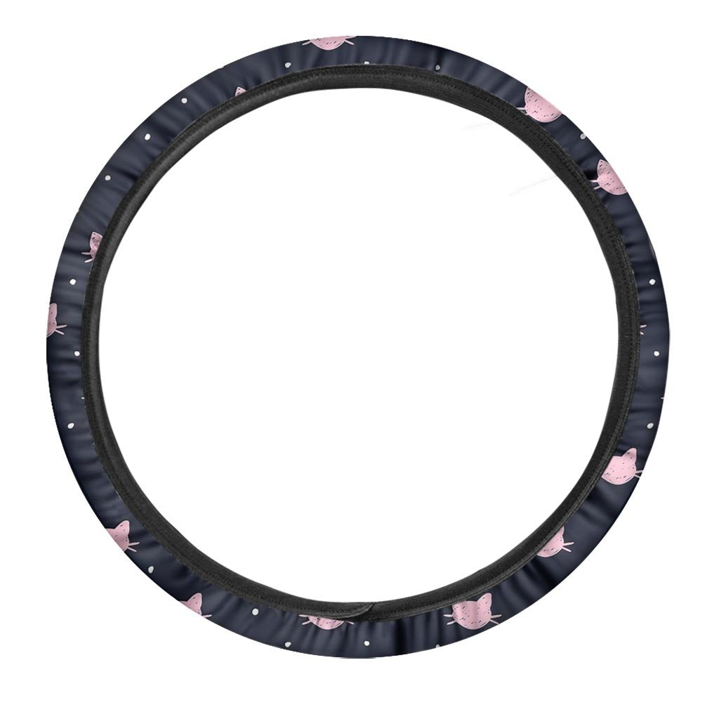 Cute Cat Polka Dot Print Steering Wheel Cover-grizzshop
