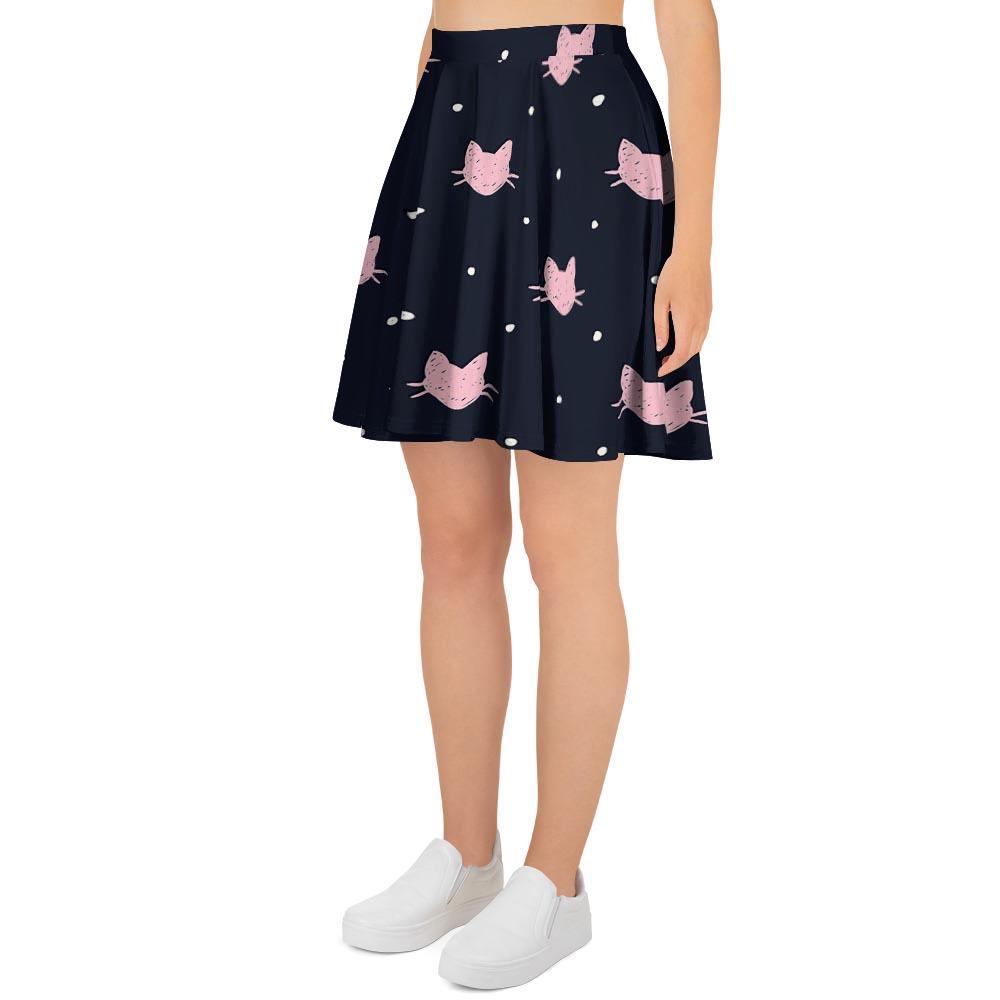 Cute Cat Polka Dot Print Women's Skirt-grizzshop