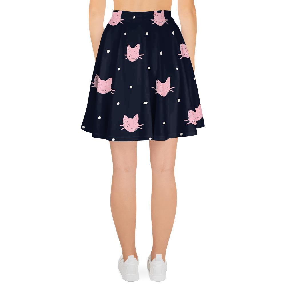 Cute Cat Polka Dot Print Women's Skirt-grizzshop