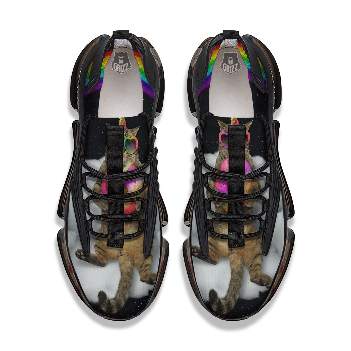 Cute Cat Unicorn Print Black Gym Shoes-grizzshop