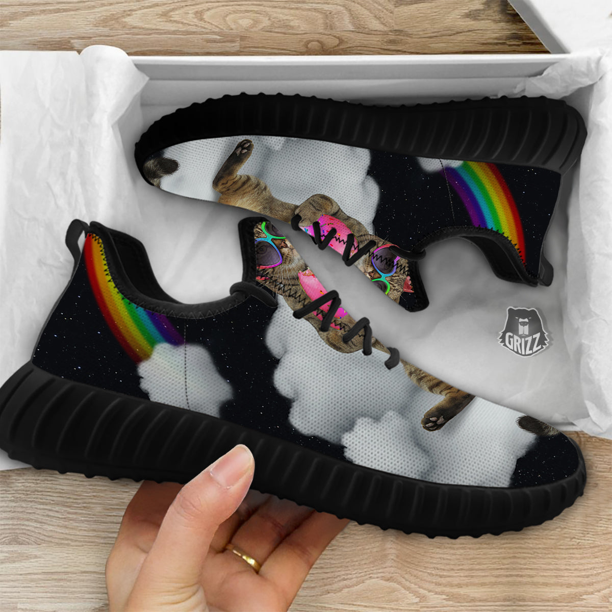 Cute Cat Unicorn Print Black Walking Shoes-grizzshop