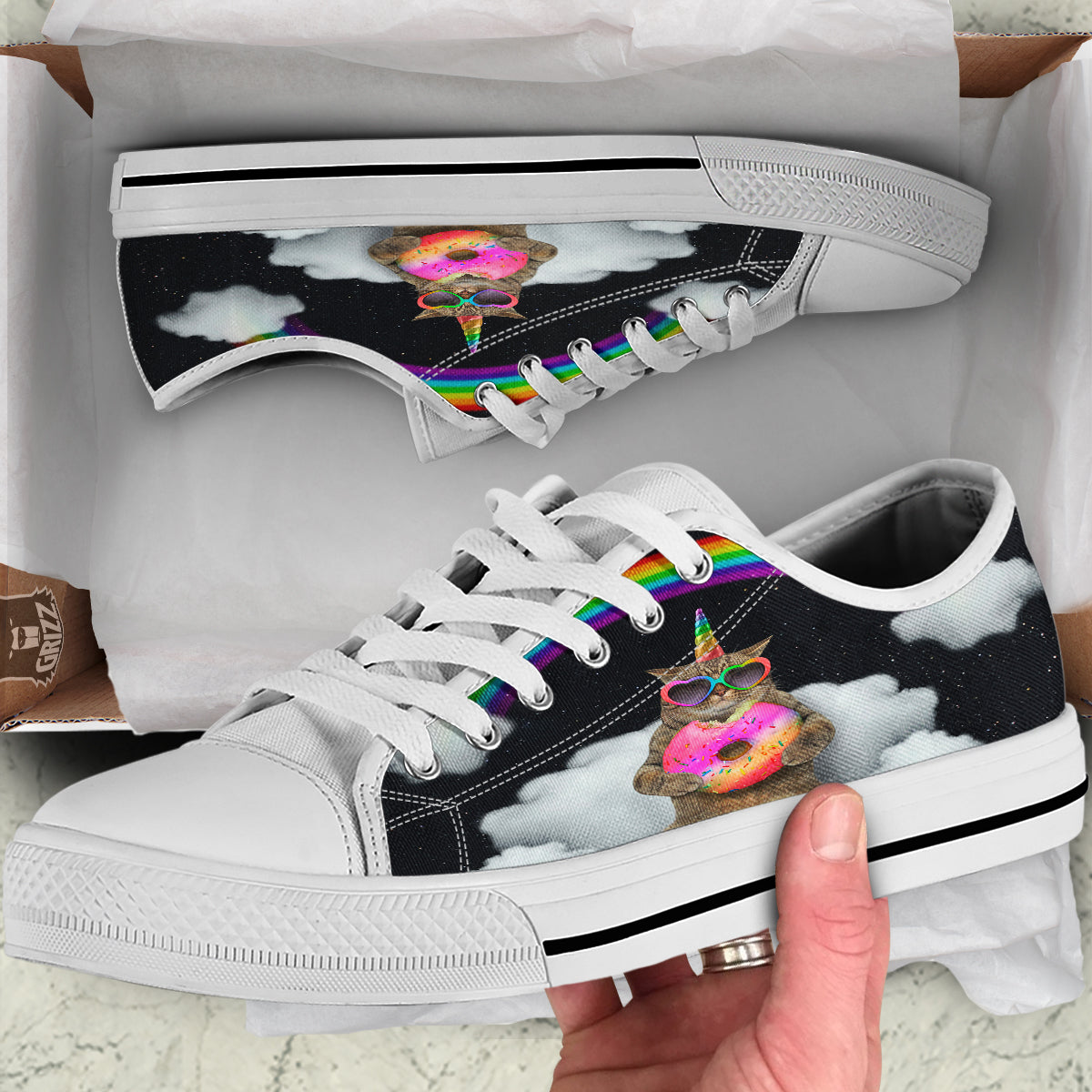 Cute Cat Unicorn Print White Low Top Shoes-grizzshop