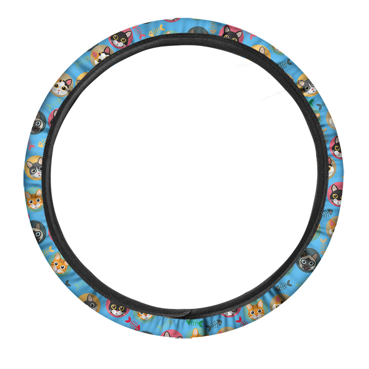 Cute Cats And Fishbone Colorful Print Pattern Car Steering Wheel Cover-grizzshop