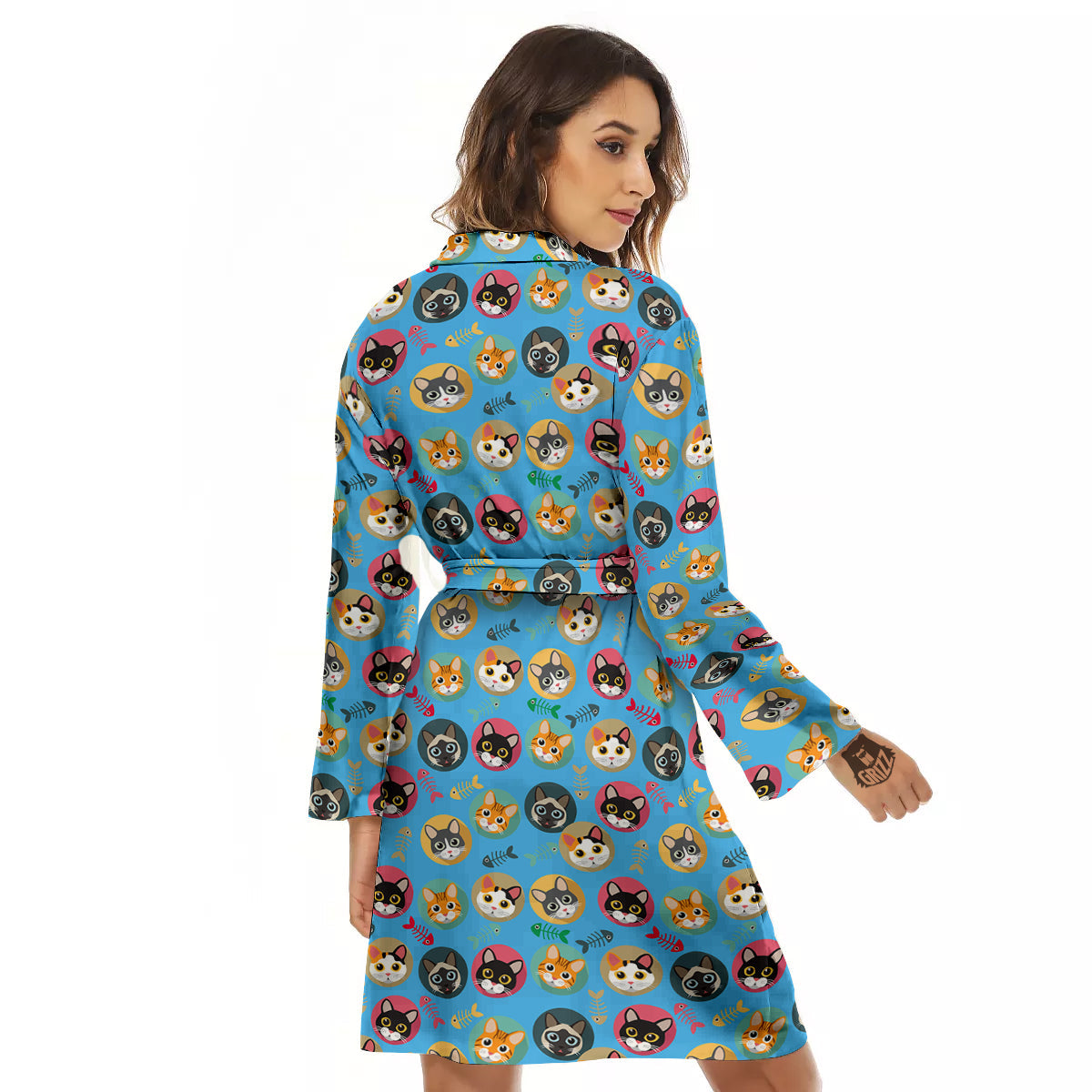 Cute Cats And Fishbone Colorful Print Pattern Women's Robe-grizzshop