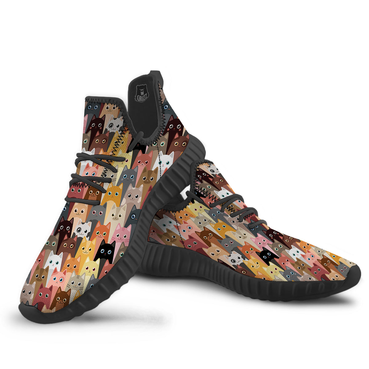 Cute Cats Cartoon Colorful Print Pattern Black Walking Shoes-grizzshop