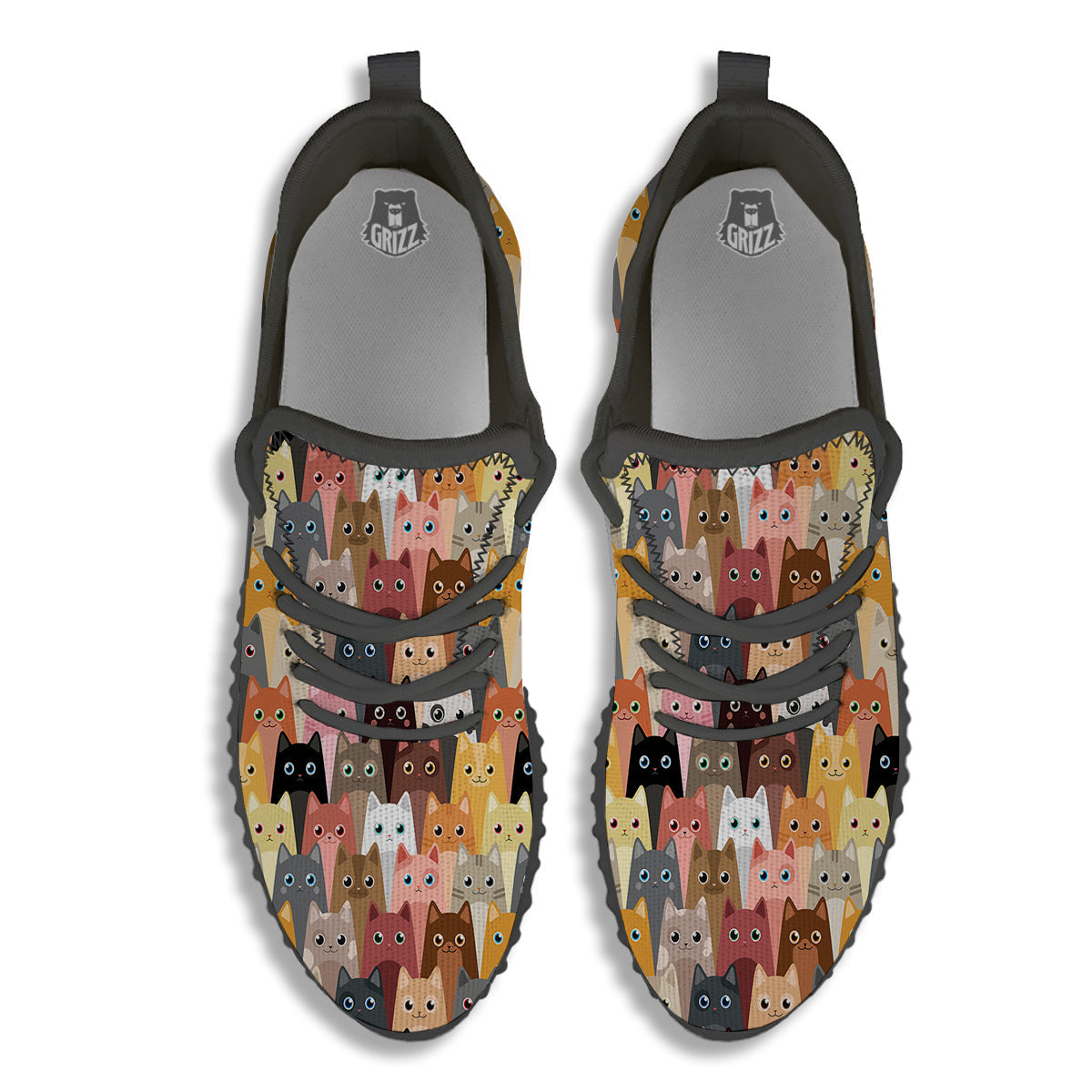 Cute Cats Cartoon Colorful Print Pattern Black Walking Shoes-grizzshop