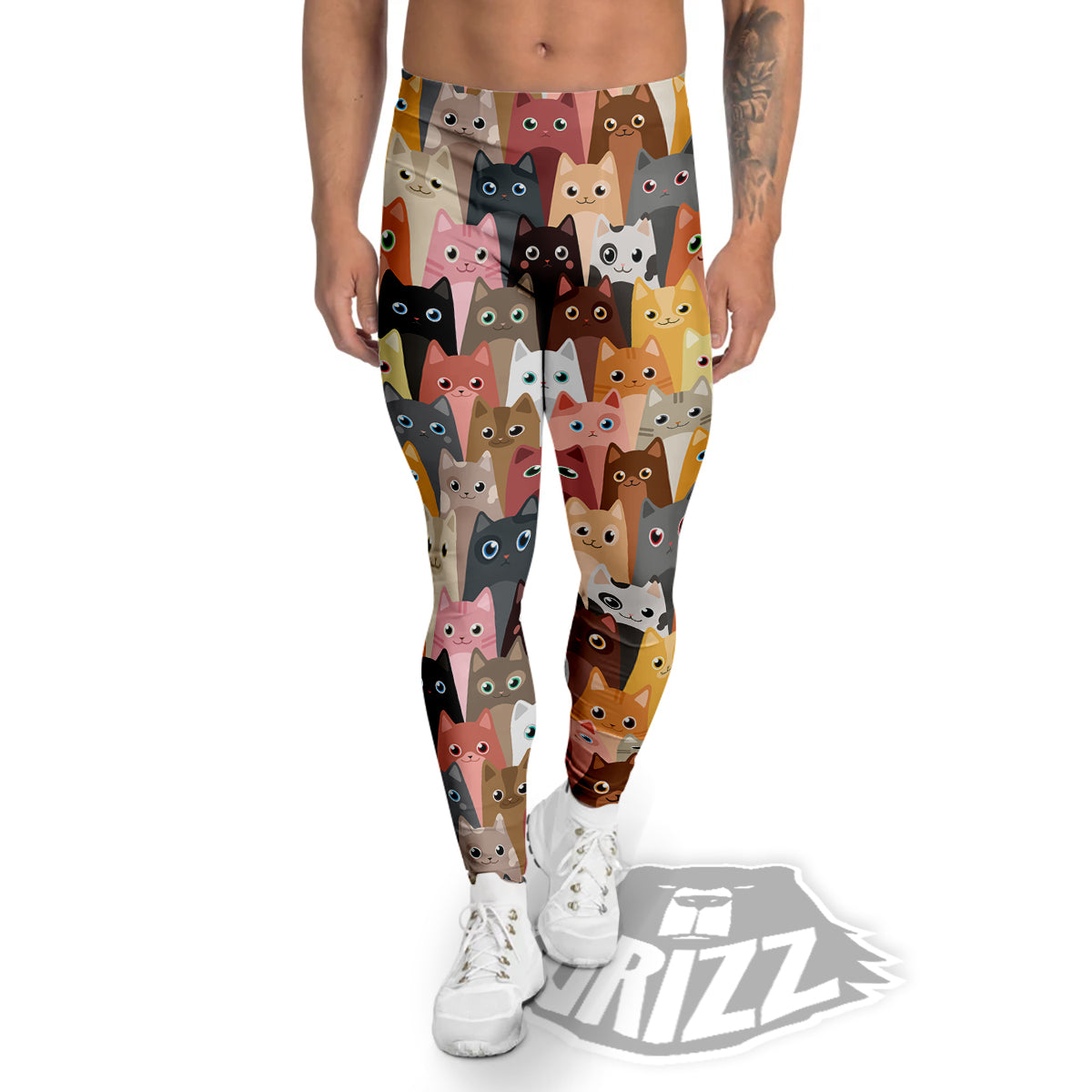 Cute Cats Cartoon Colorful Print Pattern Men's Leggings-grizzshop