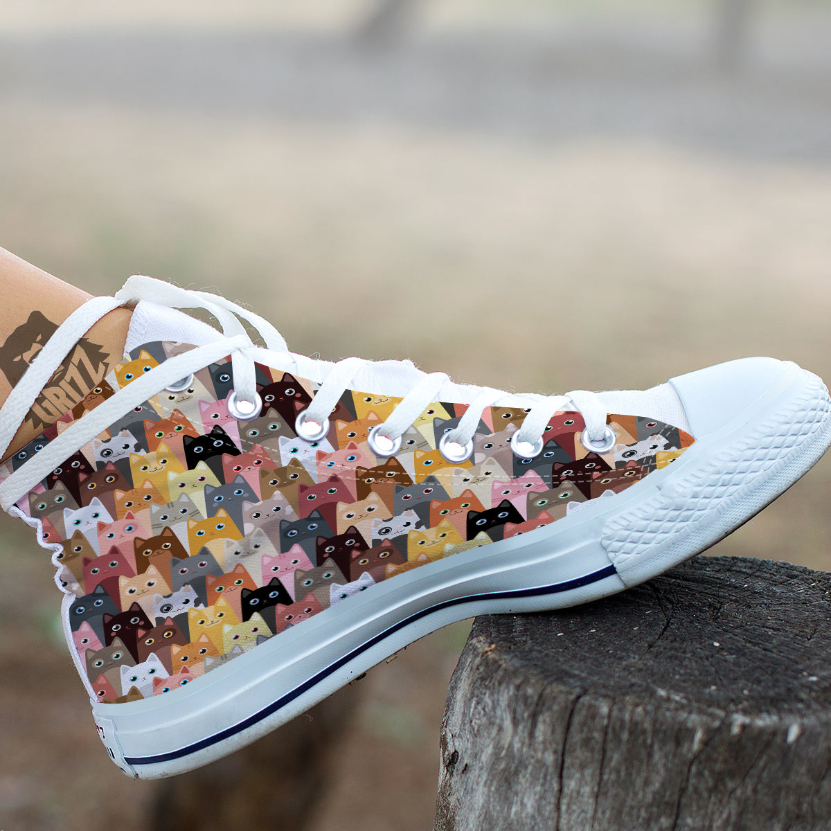 Cute Cats Cartoon Colorful Print Pattern White High Top Shoes-grizzshop