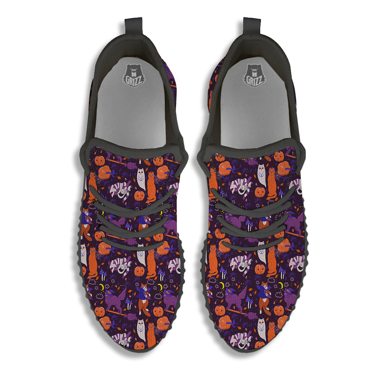Cute Cats Halloween Print Pattern Black Walking Shoes-grizzshop