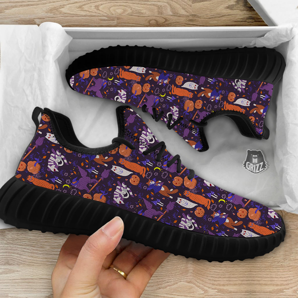 Cute Cats Halloween Print Pattern Black Walking Shoes-grizzshop