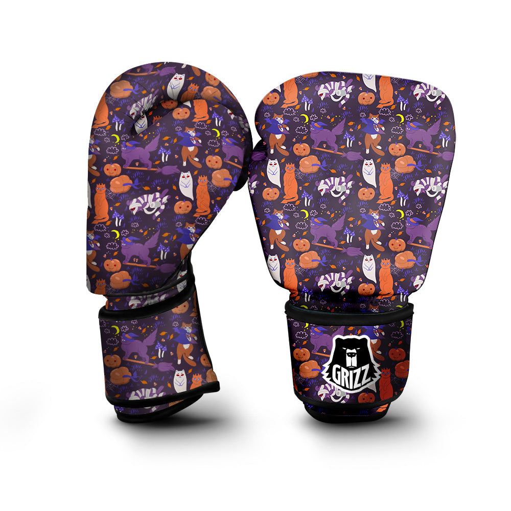 Cute Cats Halloween Print Pattern Boxing Gloves-grizzshop