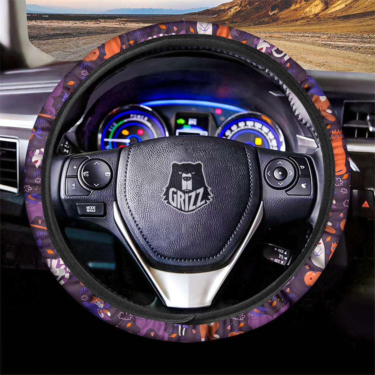 Cute Cats Halloween Print Pattern Car Steering Wheel Cover-grizzshop