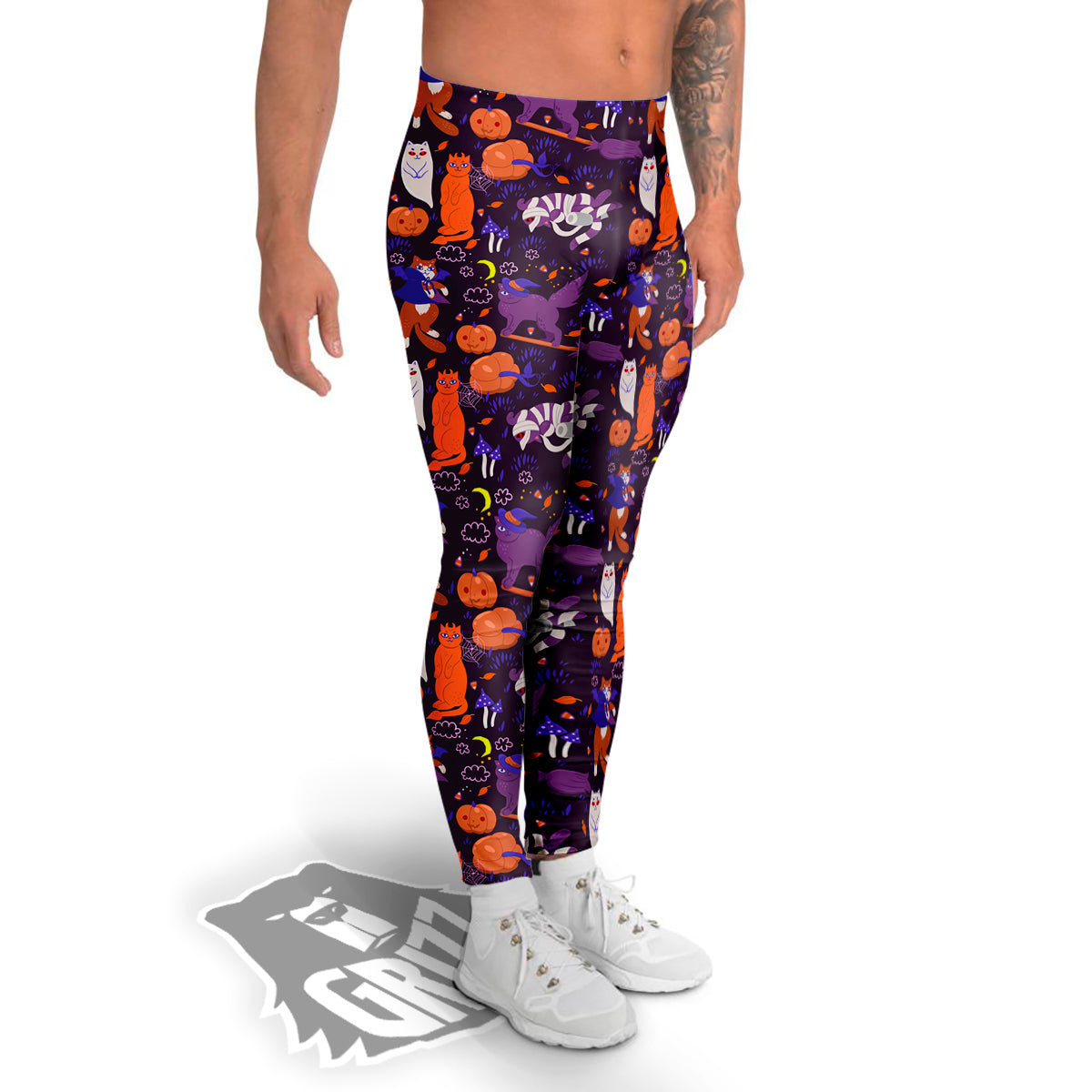 Cute Cats Halloween Print Pattern Men's Leggings-grizzshop
