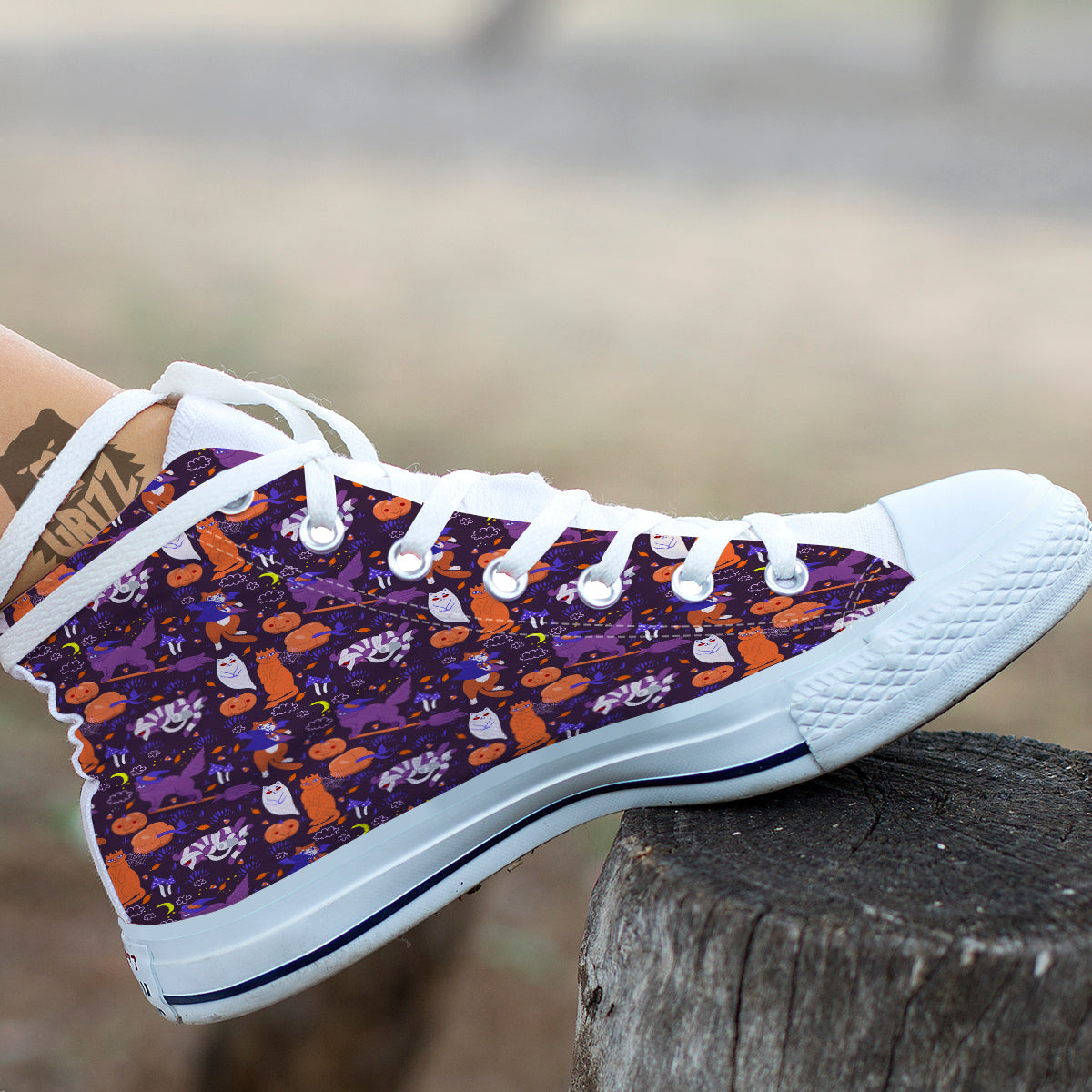 Cute Cats Halloween Print Pattern White High Top Shoes-grizzshop