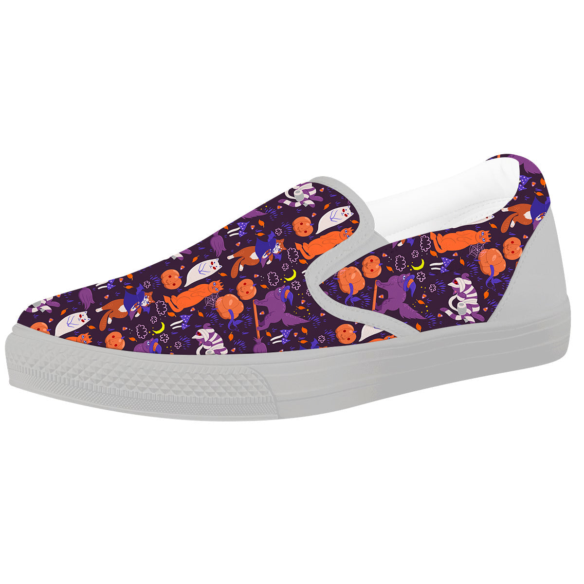 Cute Cats Halloween Print Pattern White Slip On Shoes-grizzshop