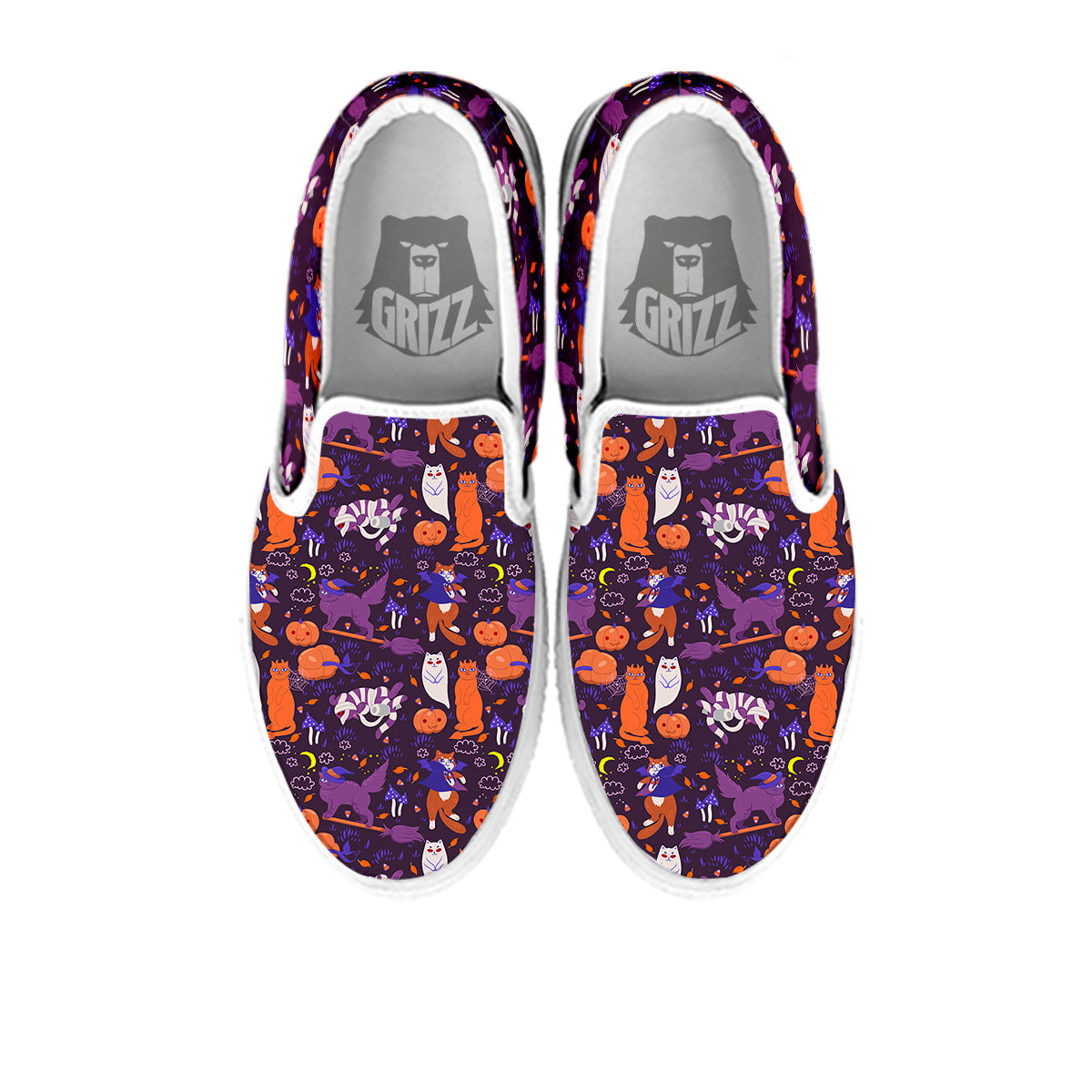 Cute Cats Halloween Print Pattern White Slip On Shoes-grizzshop