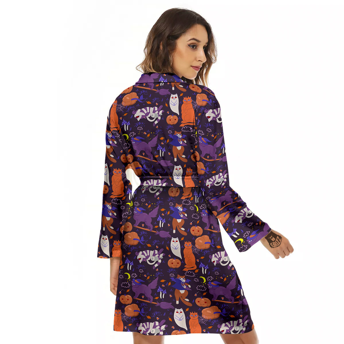 Cute Cats Halloween Print Pattern Women's Robe-grizzshop