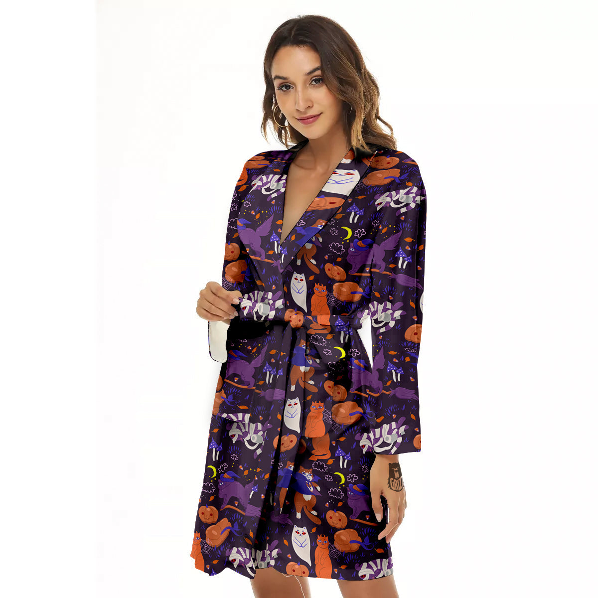 Cute Cats Halloween Print Pattern Women's Robe-grizzshop