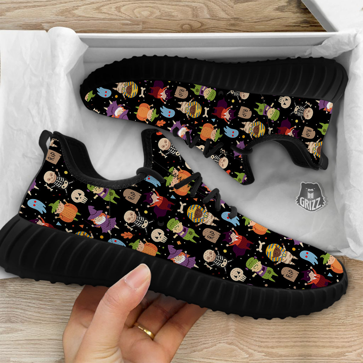 Cute Children Halloween Print Pattern Black Walking Shoes-grizzshop
