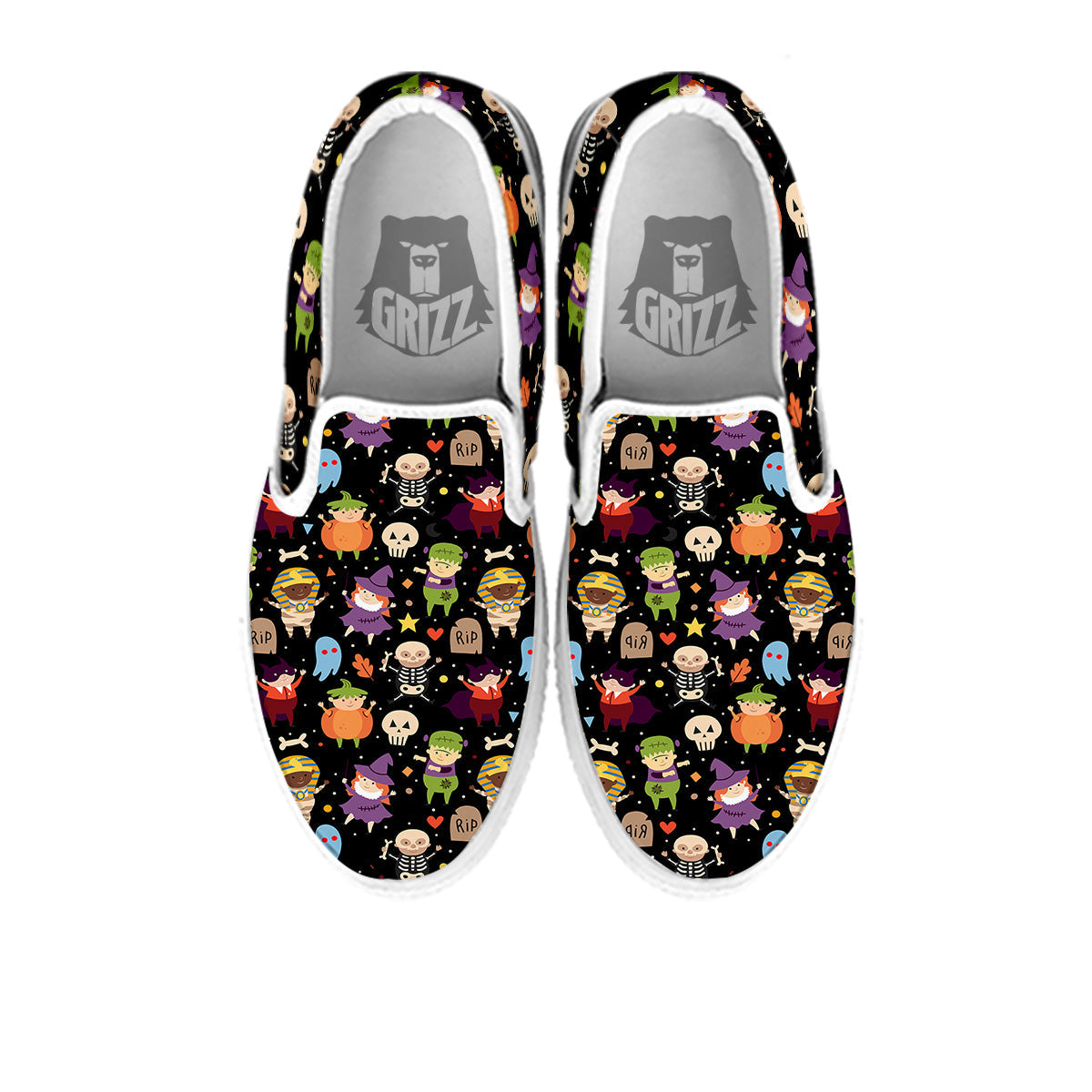 Cute Children Halloween Print Pattern White Slip On Shoes-grizzshop