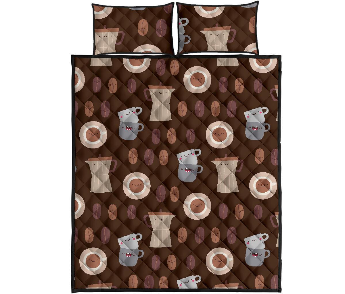 Cute Coffee Pattern Print Bed Set Quilt-grizzshop