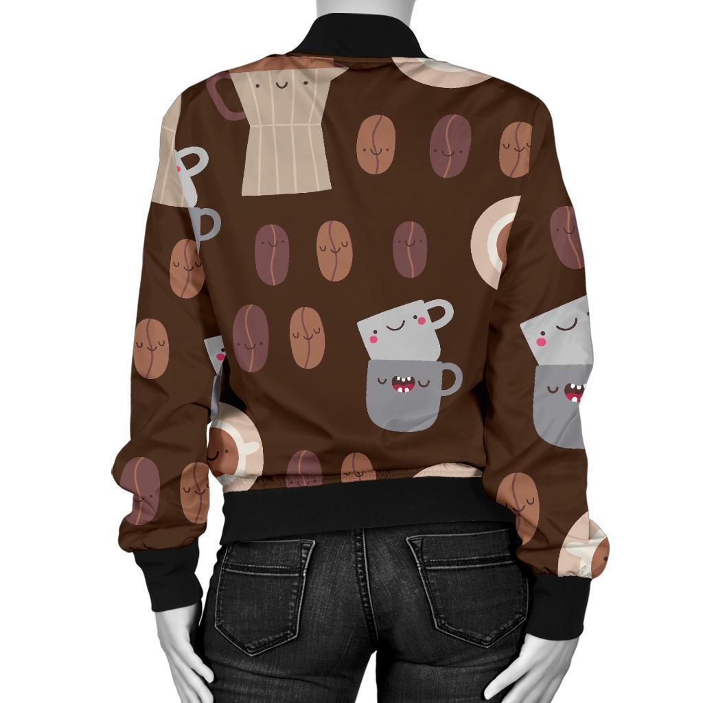 Cute Coffee Pattern Print Women Casual Bomber Jacket-grizzshop