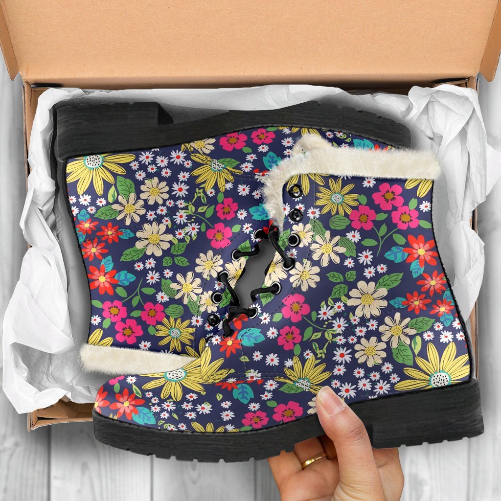 Cute Colorful Daisy Pattern Print Comfy Winter Boots-grizzshop