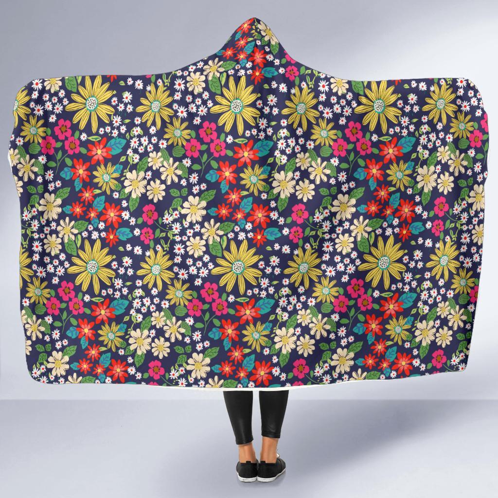 Cute Colorful Daisy Pattern Print Hooded Blanket-grizzshop