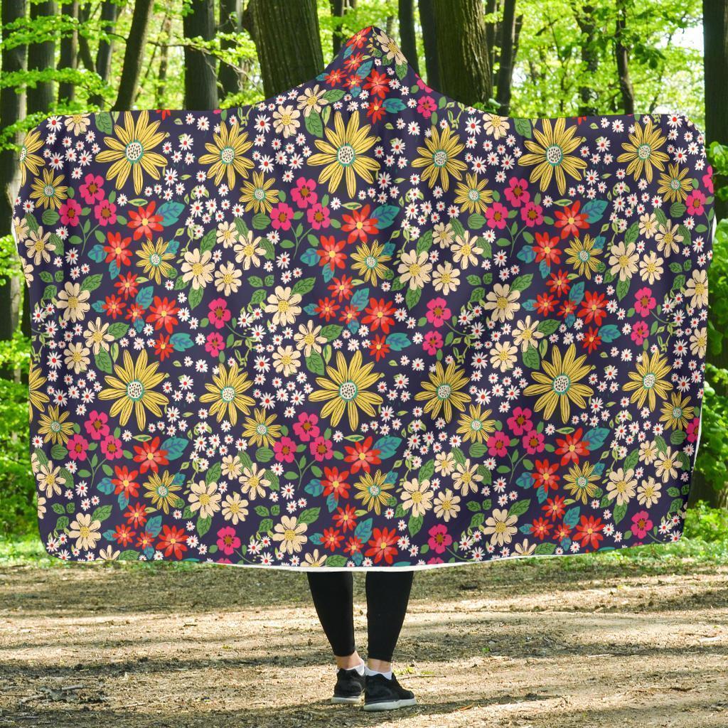 Cute Colorful Daisy Pattern Print Hooded Blanket-grizzshop