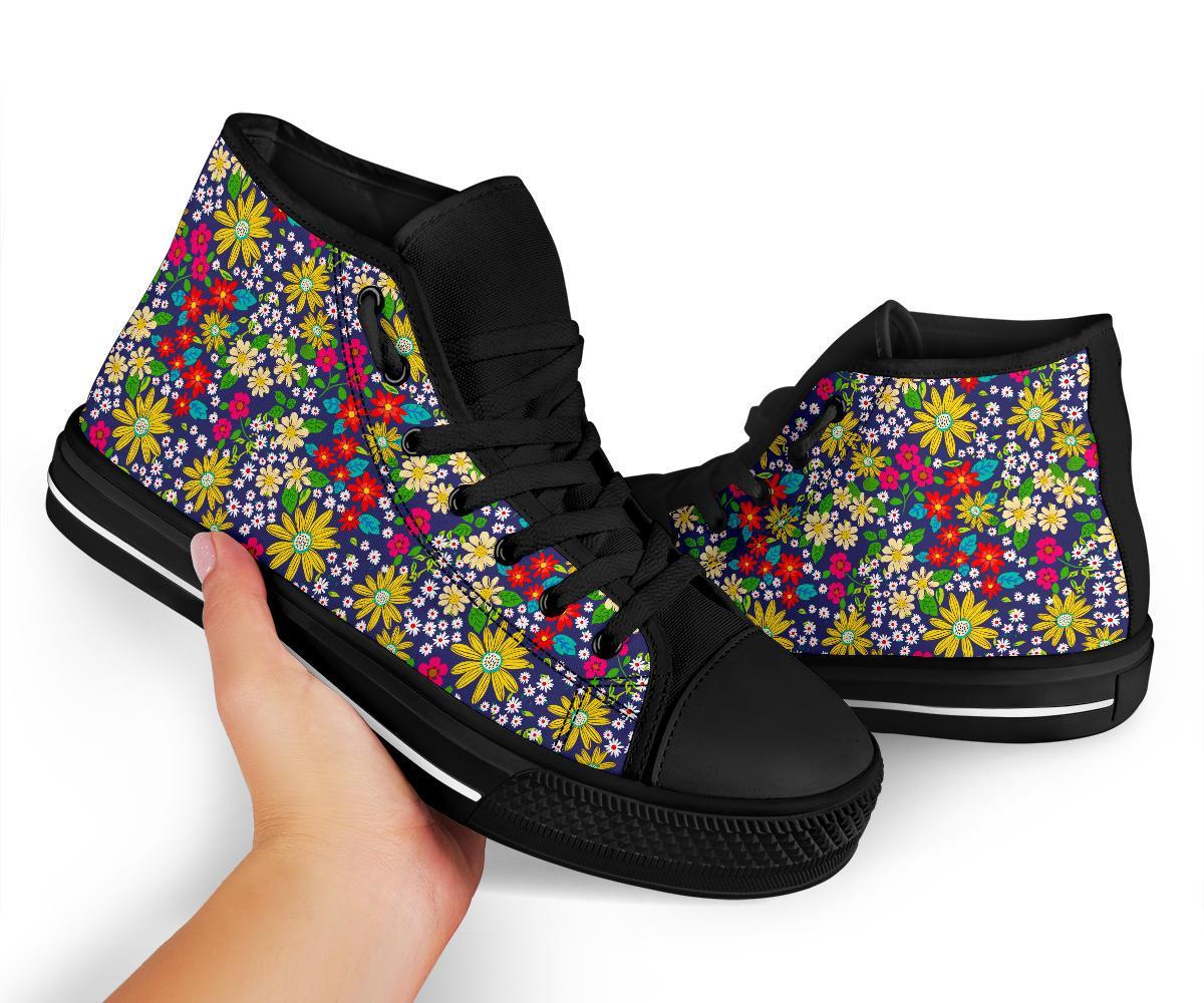 Cute Colorful Daisy Pattern Print Men Women's High Top Shoes-grizzshop