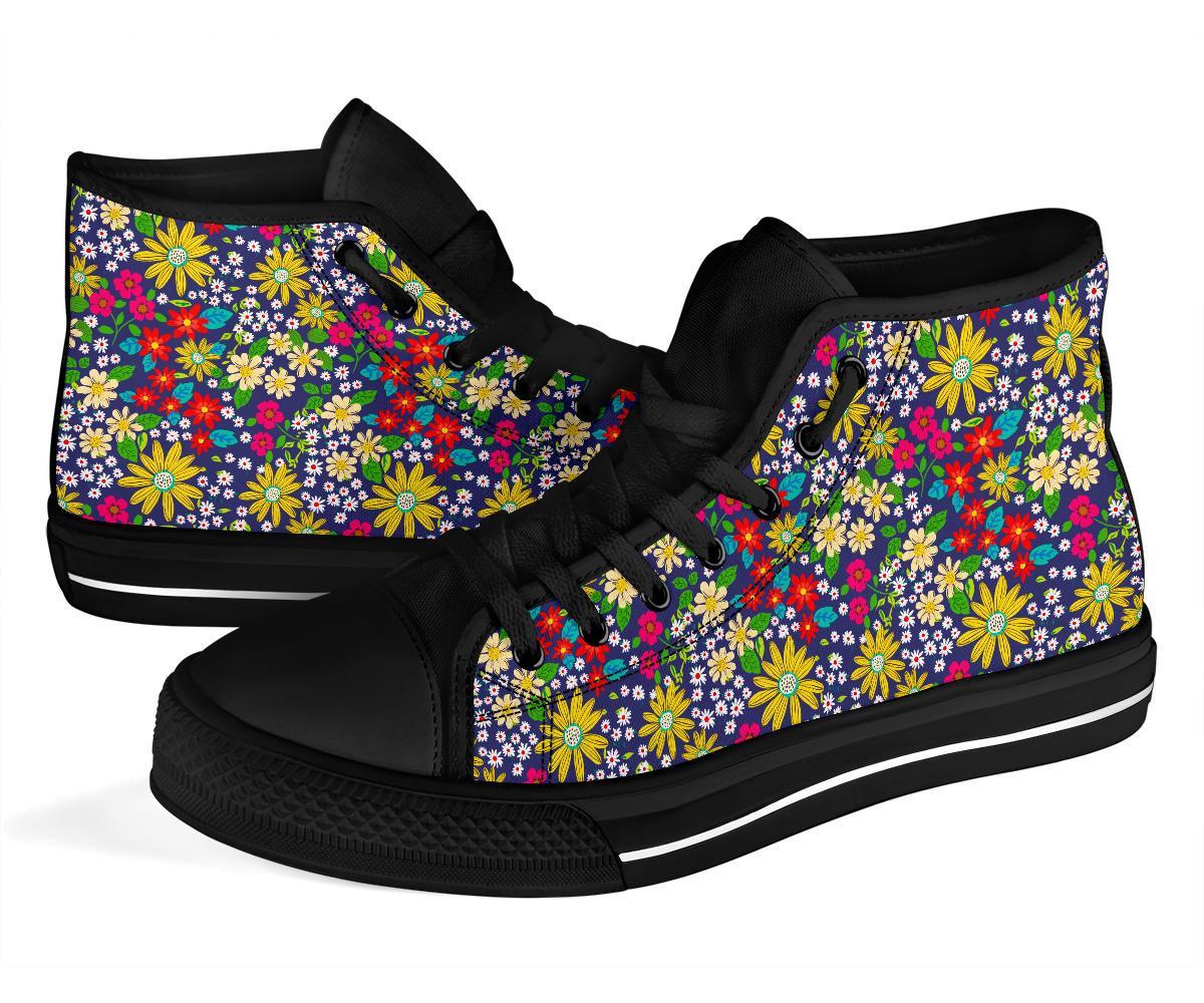 Cute Colorful Daisy Pattern Print Men Women's High Top Shoes-grizzshop