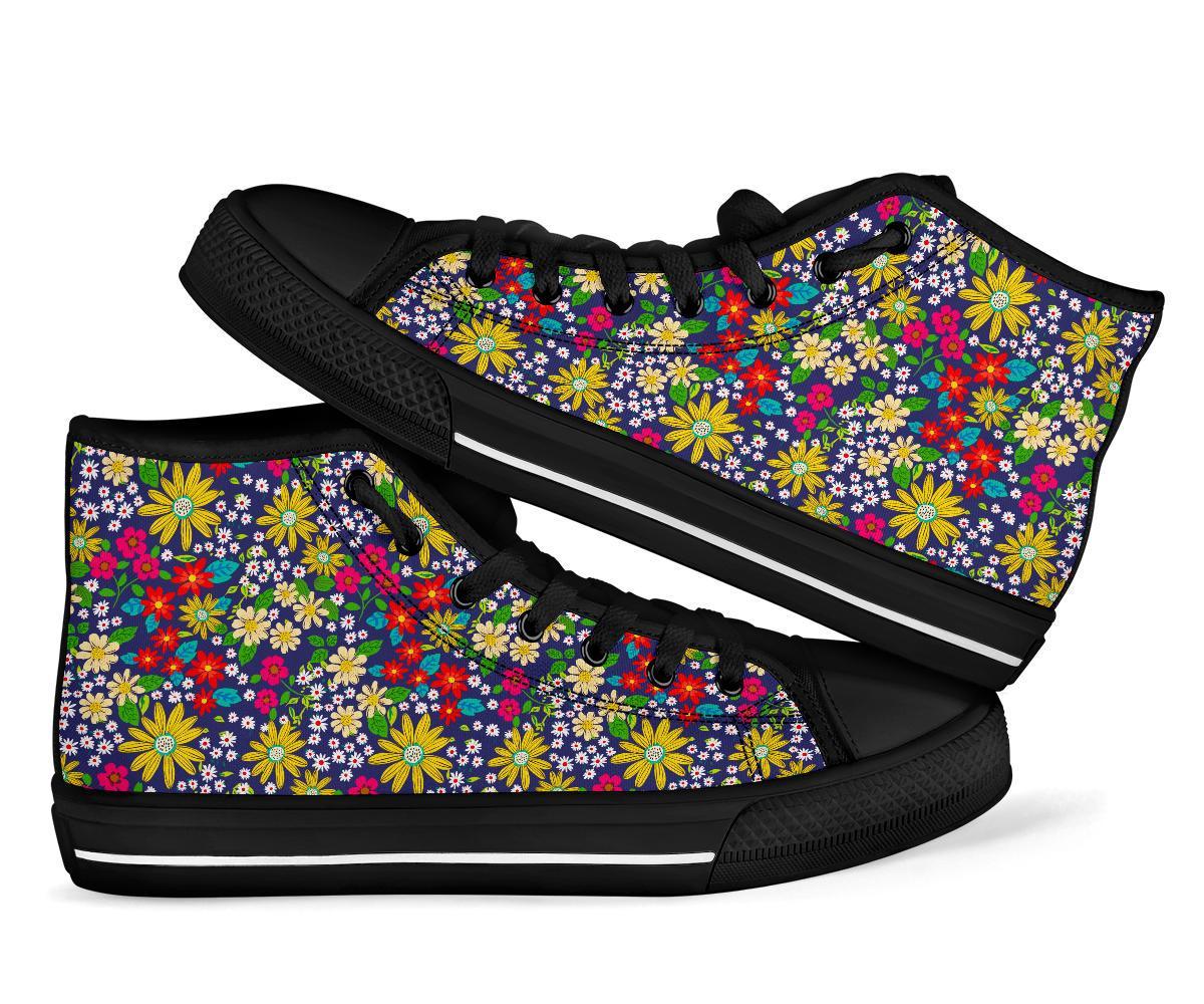Cute Colorful Daisy Pattern Print Men Women's High Top Shoes-grizzshop