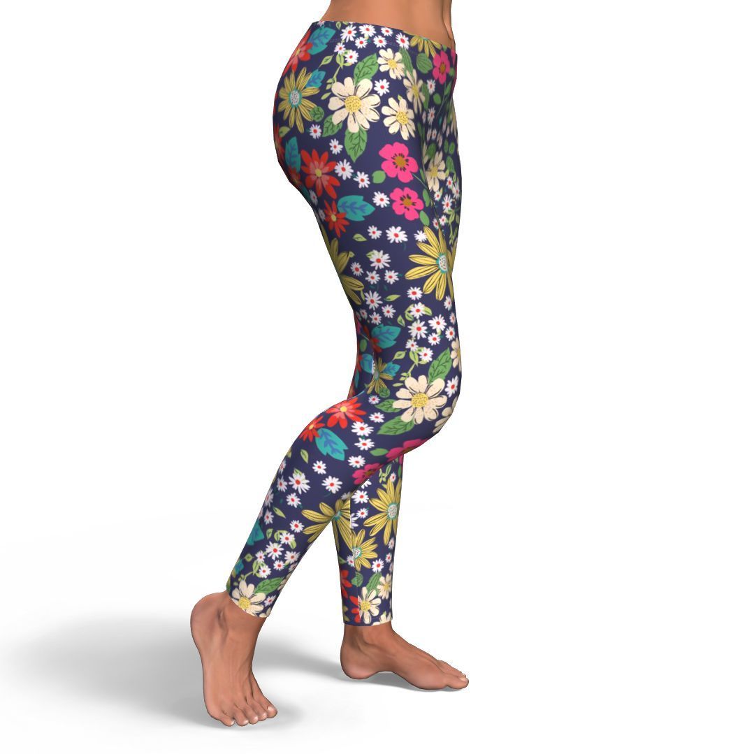 Cute Colorful Daisy Pattern Print Pattern Women Leggings-grizzshop