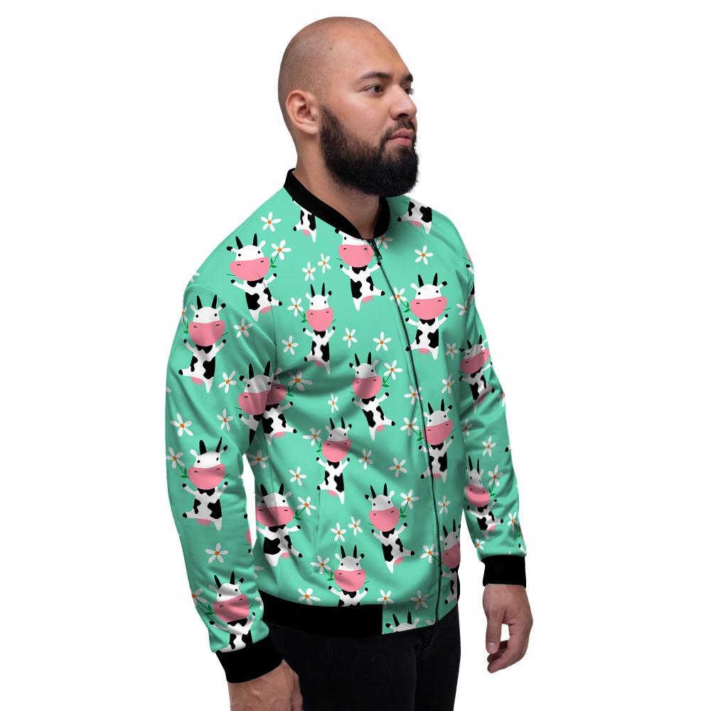 Cute Cow Floral Print Men's Bomber Jacket-grizzshop