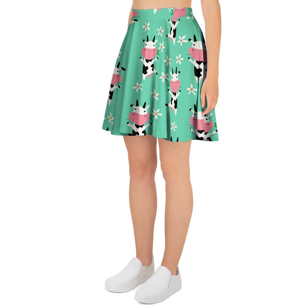 Cute Cow Floral Print Women's Skirt-grizzshop
